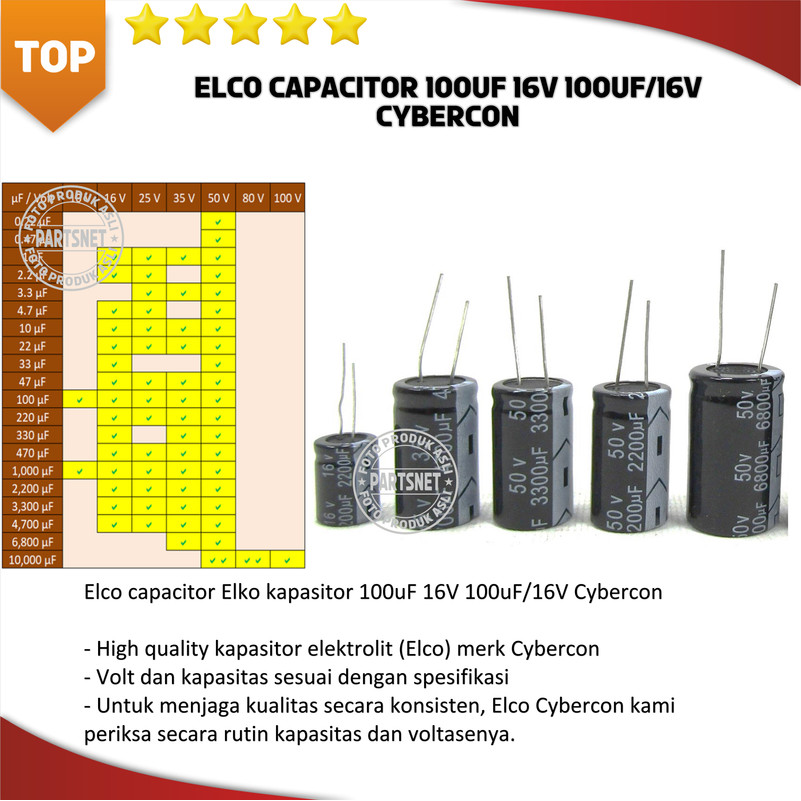Elco capacitor Elko kapasitor 100uF 16V 100uF/16V Cybercon