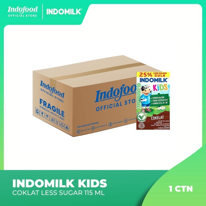 

1 ctn - Indomilk Kids Coklat Less Sugar 115 Ml