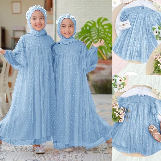 Dress anak perempuan baby blue terbaru kekinian pesta polos mewah gaun anak Neni Gamis Muslim Mutiar