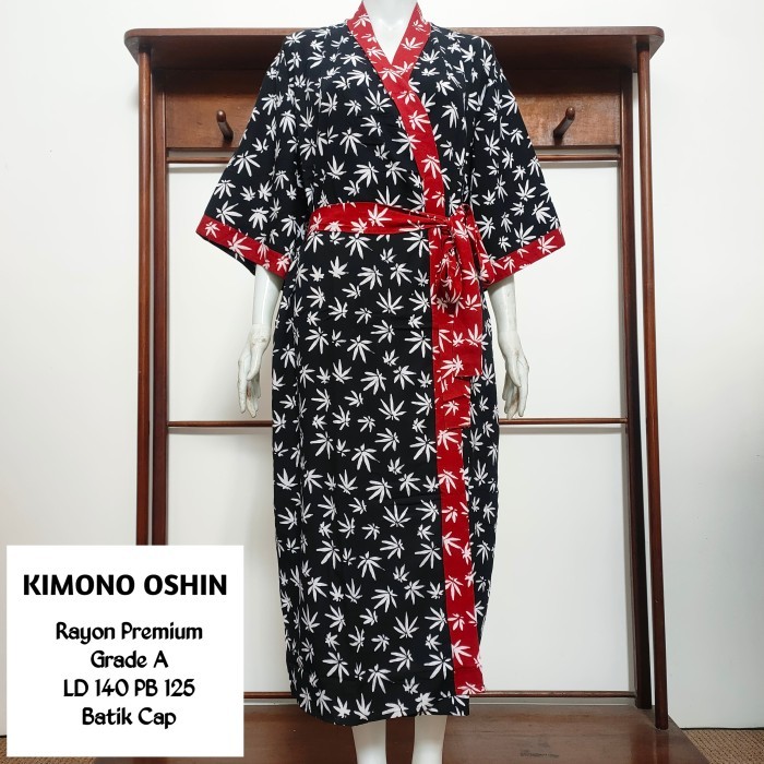 BISA LANGSUNG KIRIM baju tidur kimono batik jumbo Oshin rayon premium pria wanita outer - hitambulu 