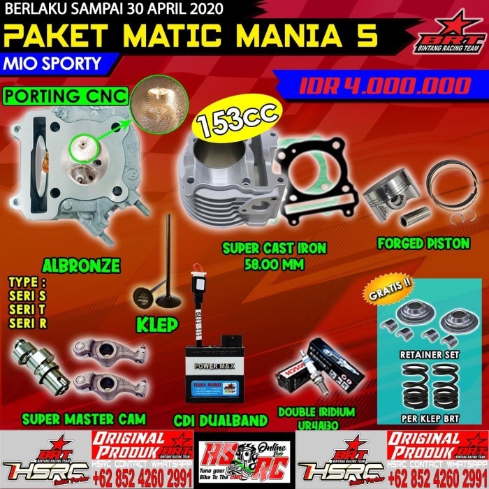 PAKET KOMPLIT BORE UP BRT MIO Karbu Nouvo 150cc Boring 58 kop silinder
