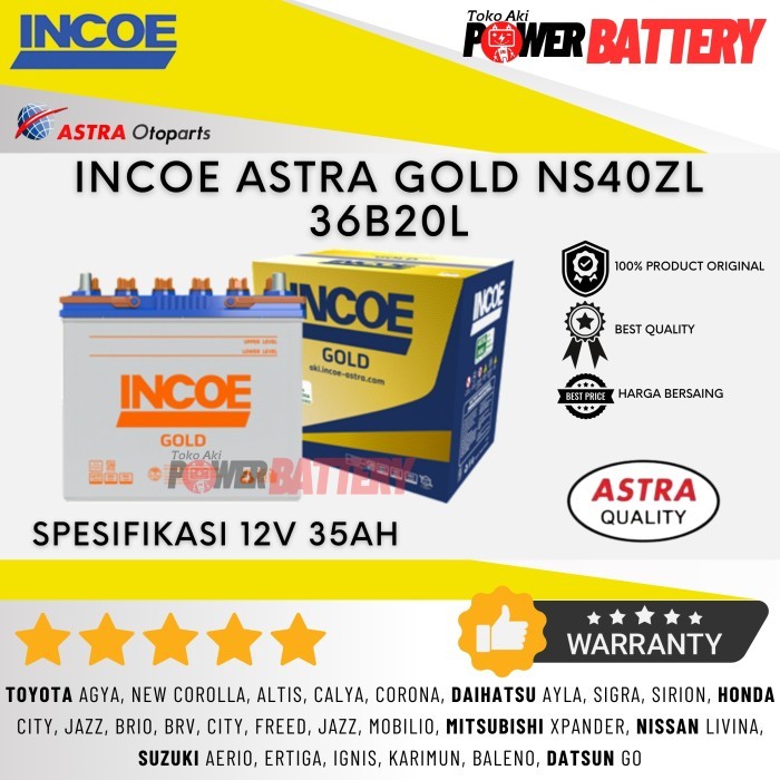 Aki Mobil Incoe Astra Gold Incoe Ns40Zl Livina Xpander Agya Ayla Brio