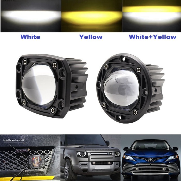 LAMPU FOGLAMP LASER GUN LED BUMPER 8D BEMPER MOBIL BULAT KOTAK 3 INCHI