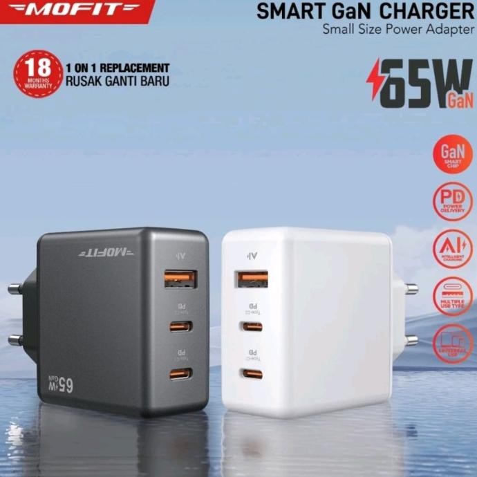 TERMURAH - MOFIT CPD65 GaN PD65Watt C+C+A Super Fast Charging Adaptor