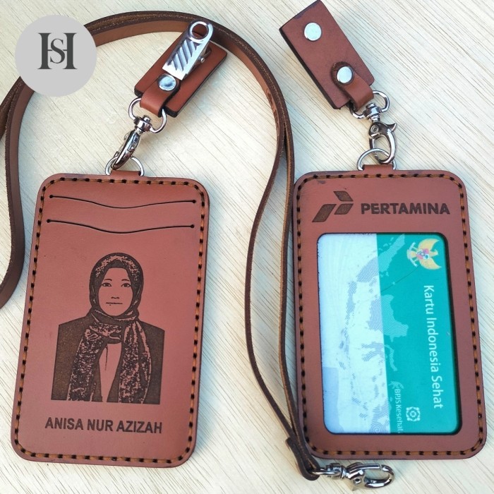 

Andra - Id Card Holder Name Tag Lanyard Kulit Full Kulit Pertamina Free Nama Logo Foto Bebas