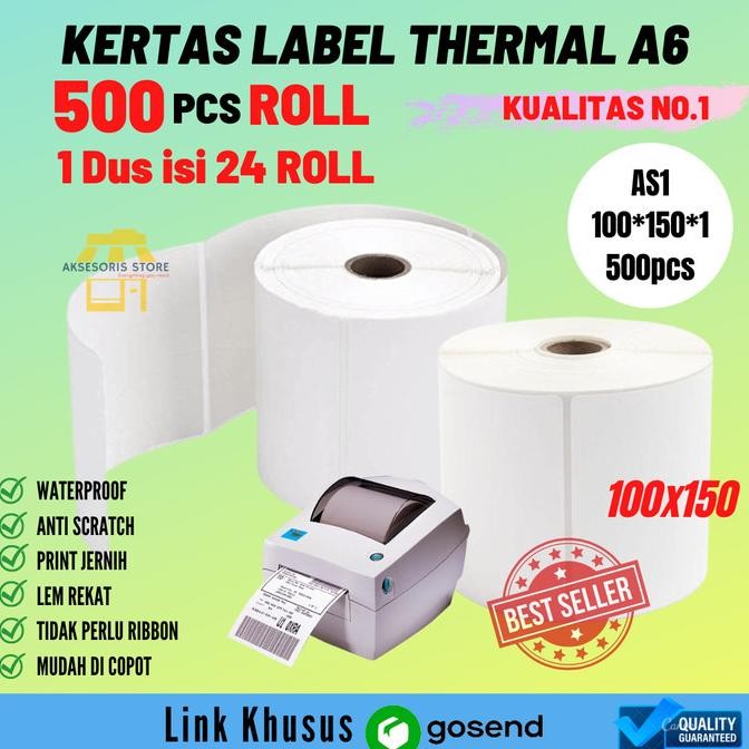 

NEW KERTAS THERMAL LABEL BARCODE A6 100X150 500PCS ROLL KHUSUS GOSEND