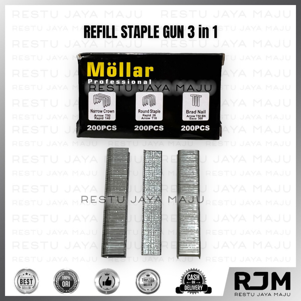 

[12 pack] MOLLAR Isi Staples 3in1 12 kotak Refill Hekter Staple Gun Tacker Stapler 3 Way