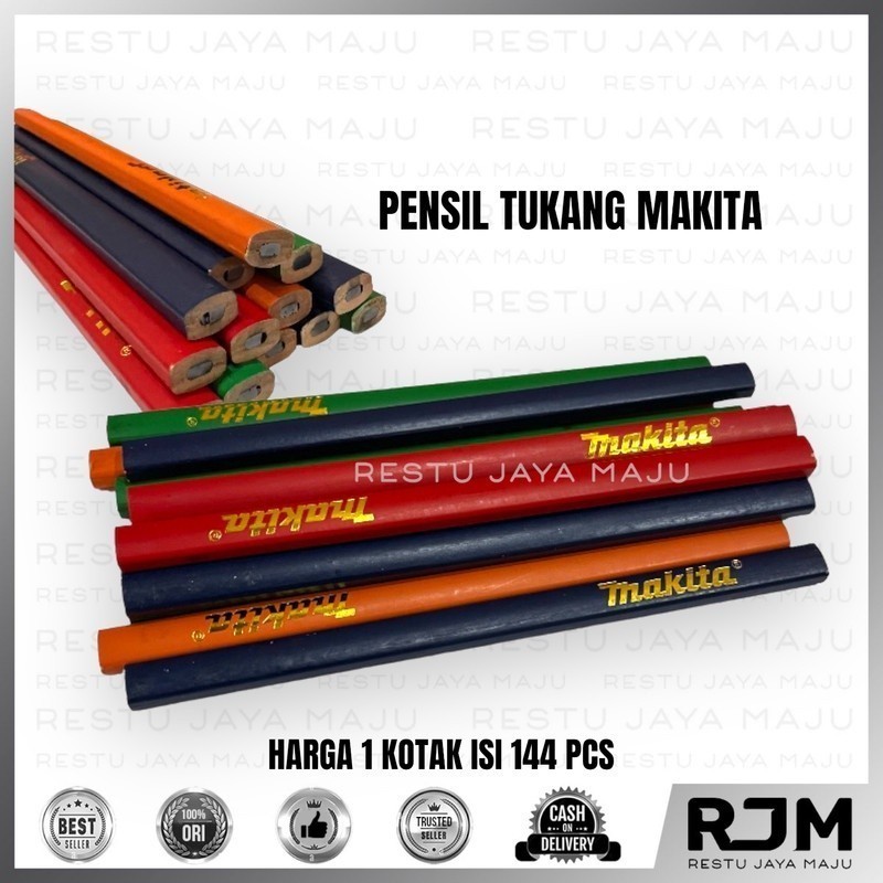 

[144 pcs] MAKITA Pensil Tukang Kayu Bangunan Merah Biru Gesek Kertas