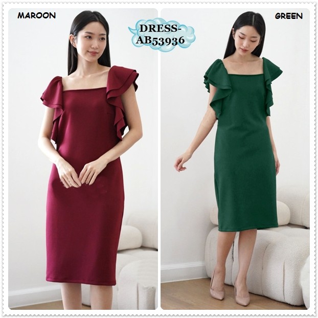 AB53936 Mini Midi Dress Pesta Natal Imlek Sincia Scuba Wanita Korea Import Merah Maroon Red Hijau Em