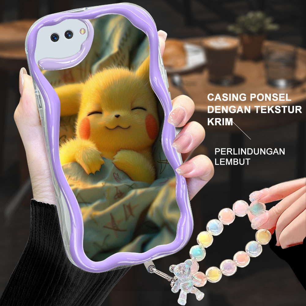 Duang OPPO A1K A3S A12E A5 K10 A96 F9 PRO  Casing Handphone  Pola Pikachu  Soft case Cover + Lanyard