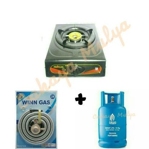 Kompor Gas 1 Tungku Progas + Tabung Elpiji 12 Kg + Selang Winn Gas