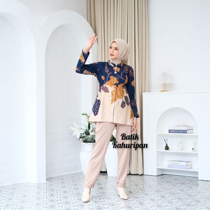 Batik Wanita Halus dan Tebal Blouse Batik Wanita Lengan Panjang Atasan Batik Wanita Terbaru Motif