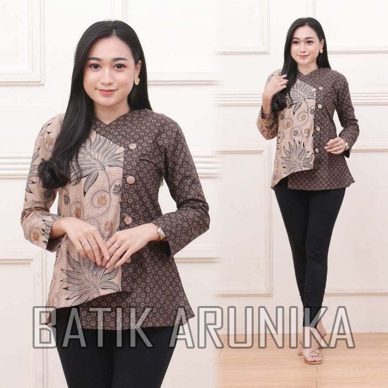 Batik Wanita Halus dan Tebal Baju batik wanita Blouse batik Atasan batik lengan panjang batik modern
