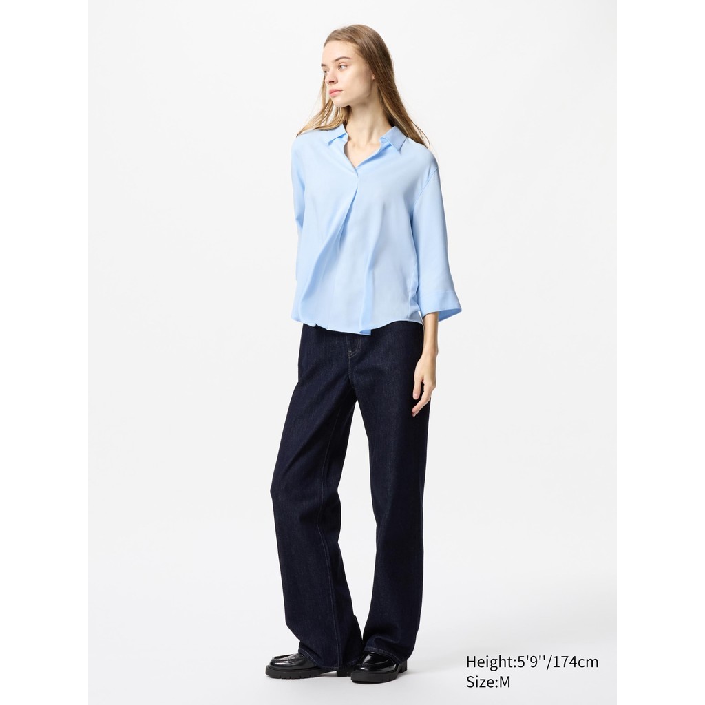 Uniqlo Blus Rayon Kerah Skipper | Lengan 3/4