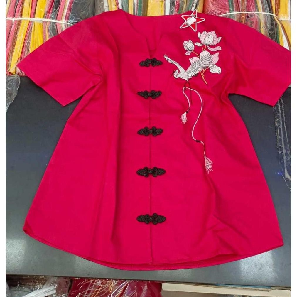 BVF atasan wanita baju imlek merah katun import