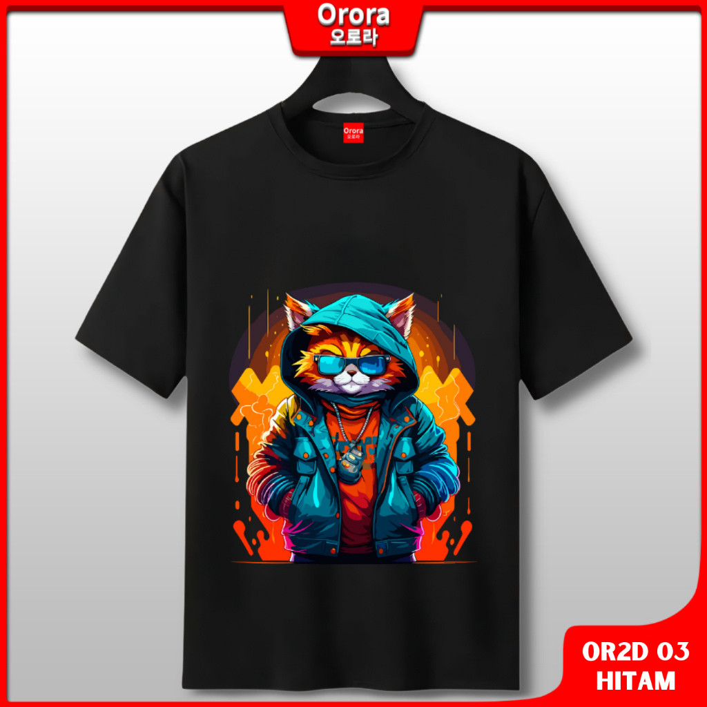 Orora Kaos Distro Premium Cat - Baju Atasan Sablon Pria Wanita Warna Hitam Putih Merah Ukuran S M L 