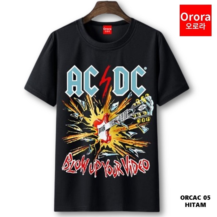 Orora Kaos Distro Band ACDC Premium - Baju Atasan Sablon Pria Wanita Warna Hitam Putih Ukuran S M L 