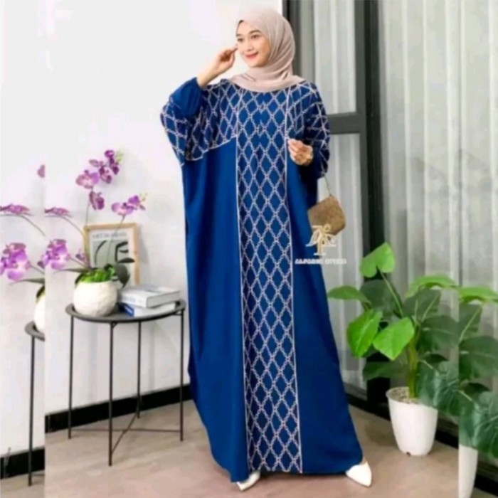 Promo Terbaru Kaftan Arafah//Kaftan Motif Terbaru//Busui Resleting Depan - Navy