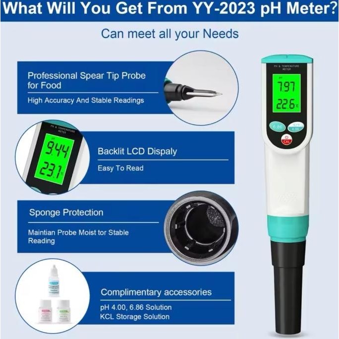 

Terbaru Yy-2023 Ph Meter Daging Keju Dough Digital Akurat Acidity Tester Smart 0-14 Ph Detector Yy2023 Bonus Cairan Kalinrasi Ph & Cairan Kcl