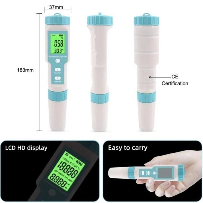 

Terbaru C-600A 7 In 1 Ph/Tds/Ec/Orp/Salinity /S. G/Temperature Backlight Meter