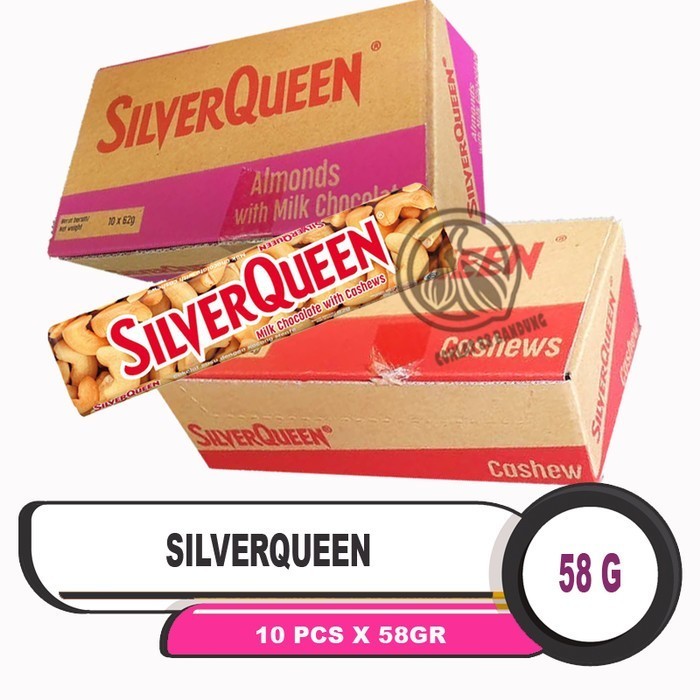 

SilverQueen 55 gr 1 Box, SilverQueen 55gr Isi 10, Coklat Silver Queen 55 gr Cokelat Mede Almond SE01