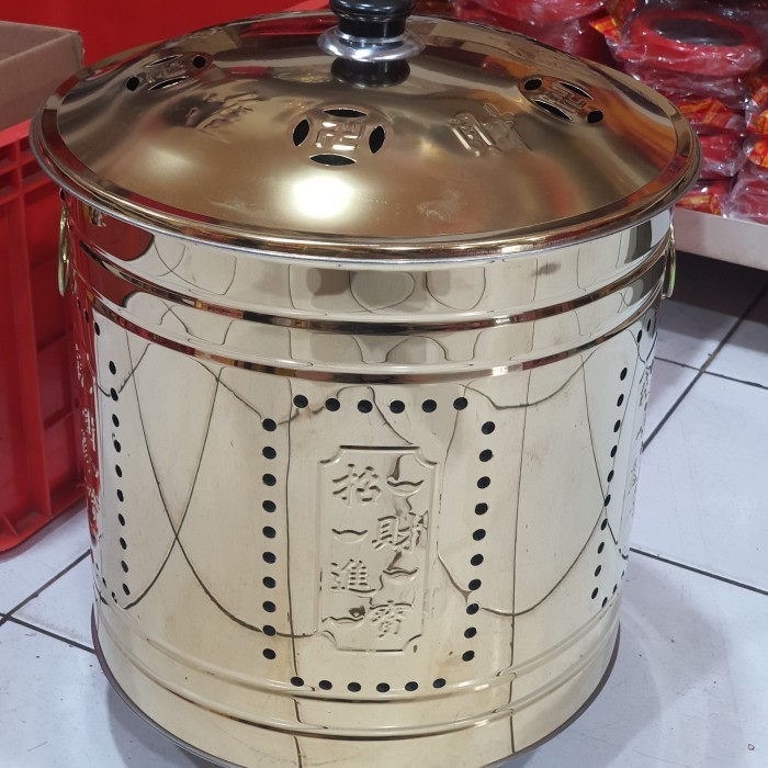 Tong Bakar Kertas Sembahyang Impor Stainless Emas Besar