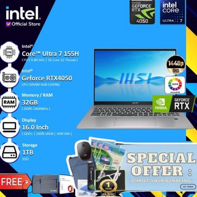 sale msi prestige 16 b1veg ai studio - rtx 4050 ultra 7 155h 32gb 1tb 16"0qhd+