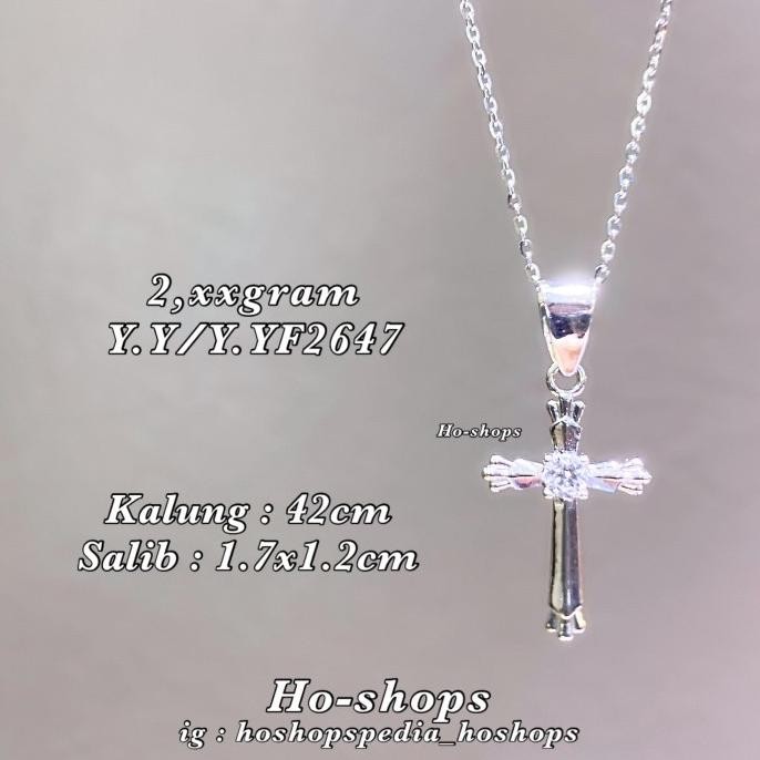 Kalung + Liontin Salib Mas Putih Kadar 750 Asli Emas F67A