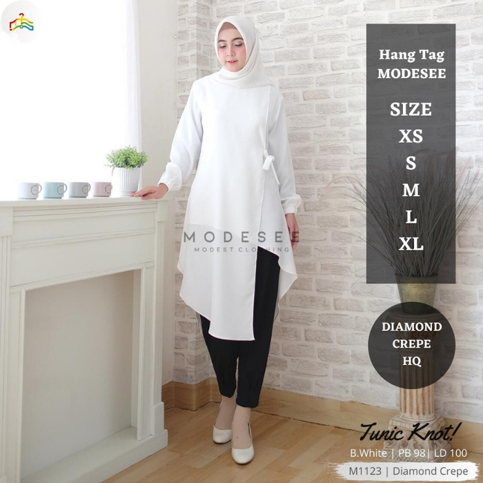 Modesee Tunik Ikat Putih Polos Wanita Muslimah M1123 - Putih, XS panjang adem