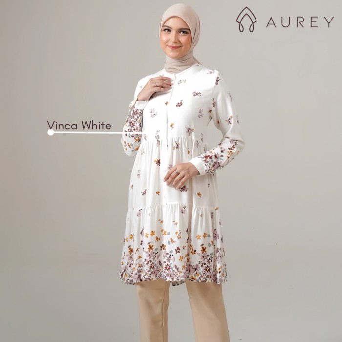 Tunik rayon Zaira tunik muslim wanita - VINCA WHITE, B Ld 110cm panjang adem