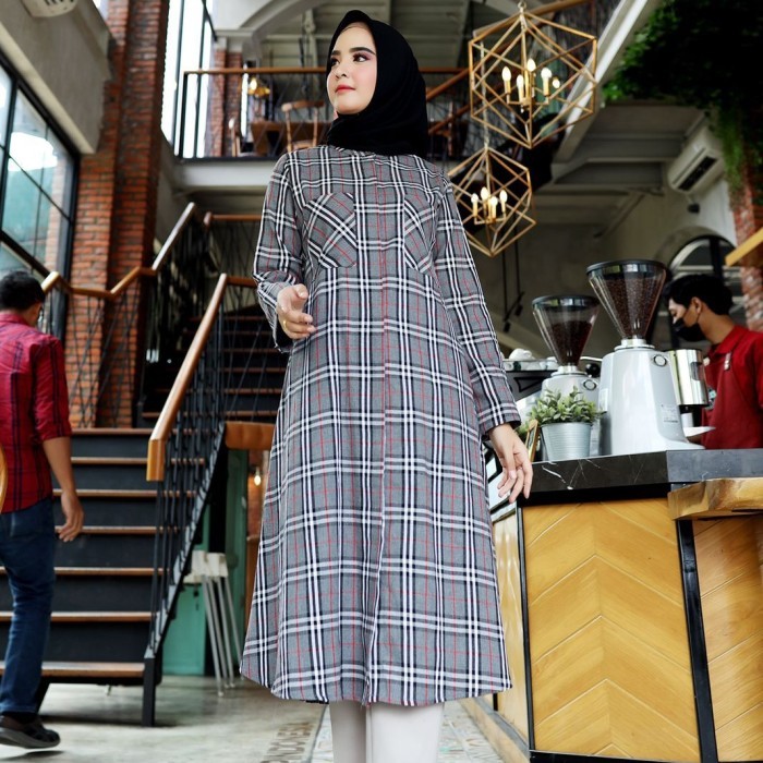 tunik wanita terbaru tunik kotak tunik bahan flanel import - Warna C terbaru panjang