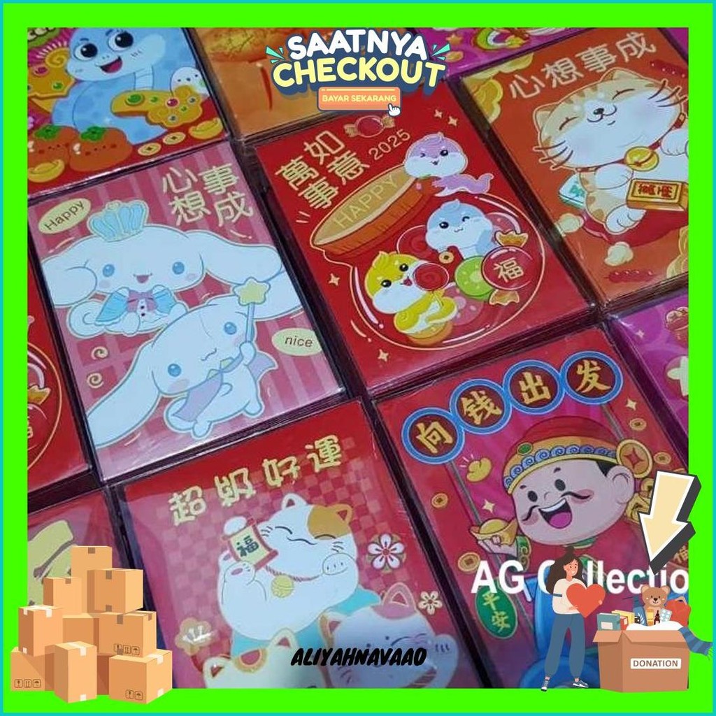 

50 Lembar Angpao Amplop Fuk Imlek Ular 2025 Isi Banyak 1 Box Mika Murah