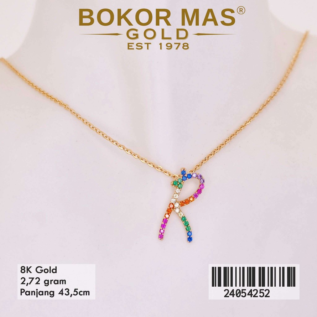 BokorMas Gold Kalung Huruf R Variasi Permata Emas Asli kadar 8K karat 24054252