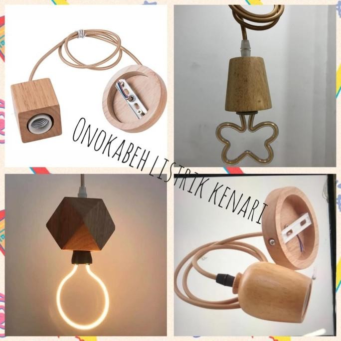 Fitting lampu gantung kayu E27 minimalis fitting lampu cafe estetik BS77