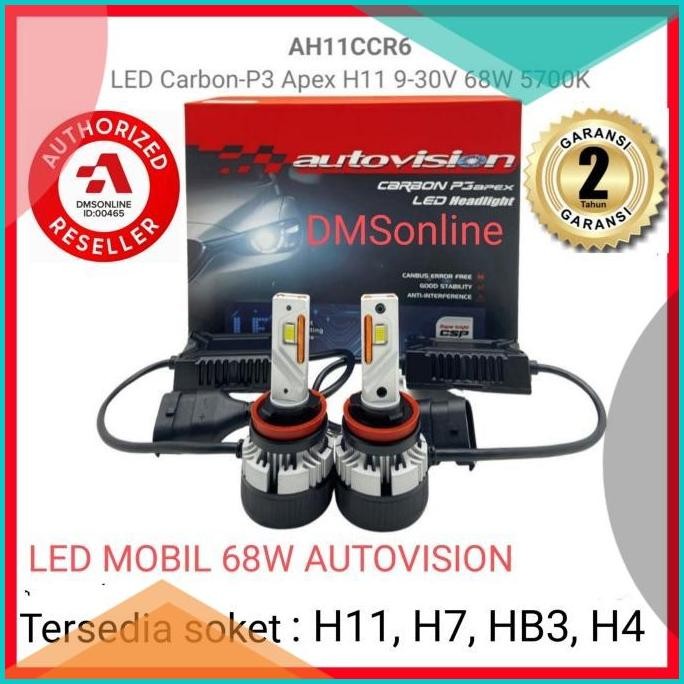Led H4 H11 H7 HB3 68W Carbon P3 Autovision Garansi 2 Th. Led Mobil H4