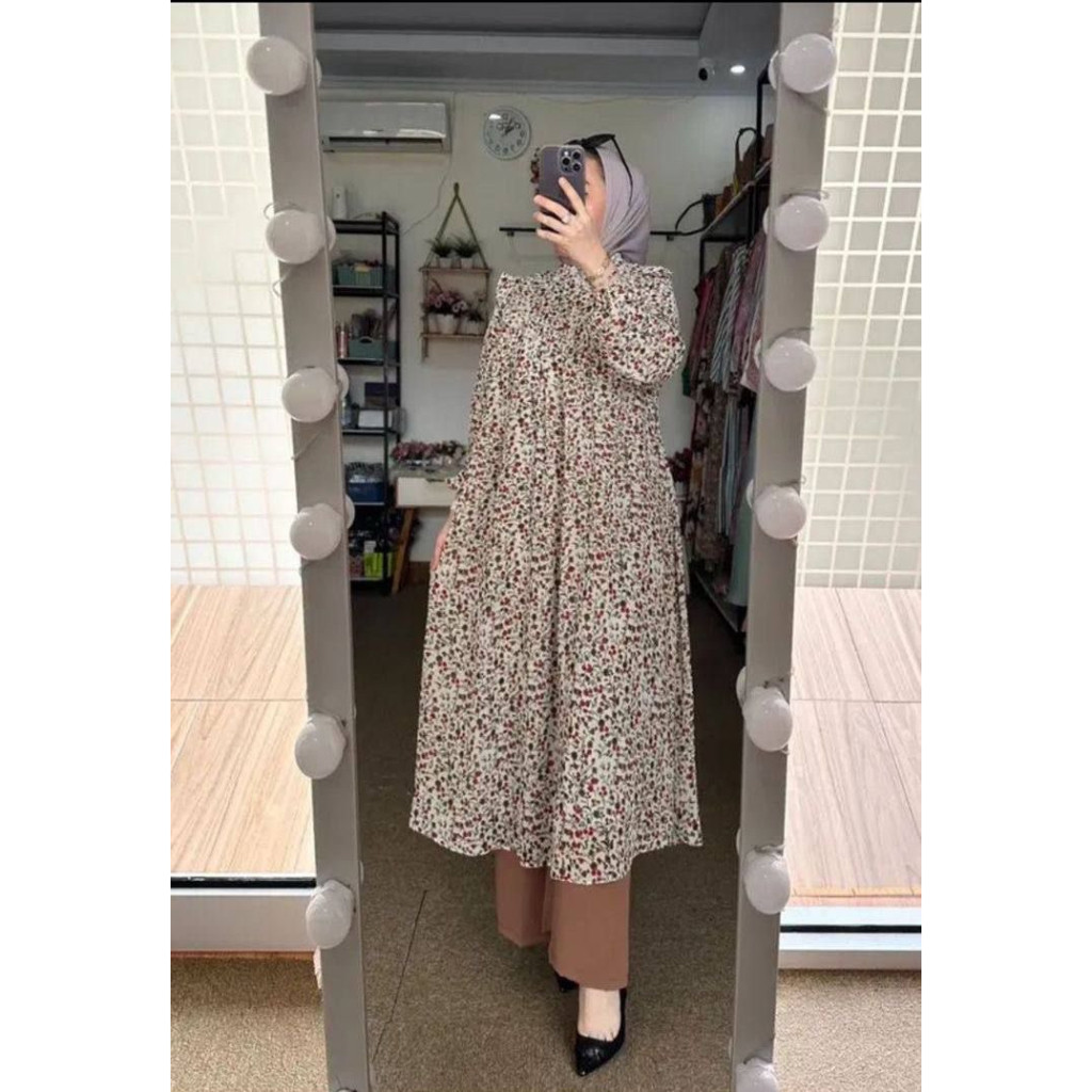 Baju Gamis Abaya Muslim Setelan long tunik Ceruty full furing wanita kekinian // RIANA LONG TUNIK