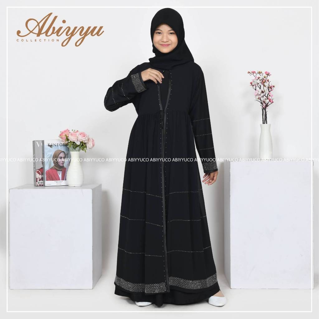 Baju Gamis Abaya Muslim Abiyyuco TA9033A Abaya Turki Hitam dan Putih Anak Perempuan Baju Gamis