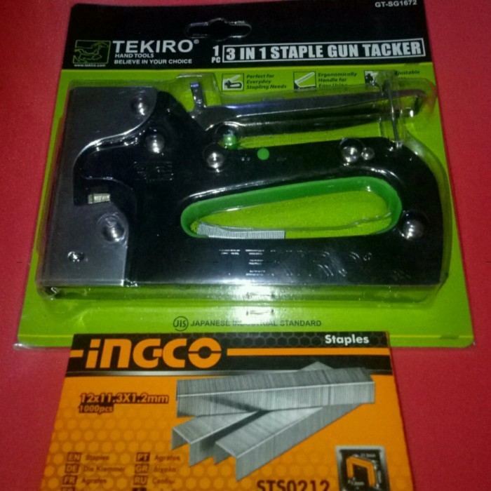 

staples tembak 3in1 merek TEKIRO+isi staples 12mm merek INCCO @1000PCS
