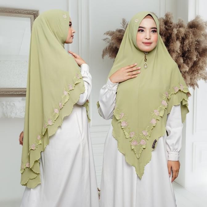 Hijab Bordir/Jilbab Ceruty Babydoll Bordir 2 layer/khimar syari Bordir Butik series/kerudung syari p