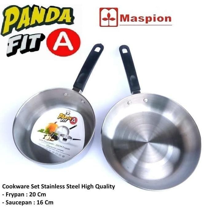 Baru MASPION FIT A Panda Milkpan dan Frypan Stainless Set .