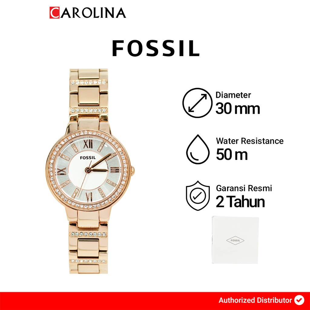 Jam Tangan Wanita FOSSIL Virginia ES3284 Silver Dial Rose Gold Stainless Steel Strap