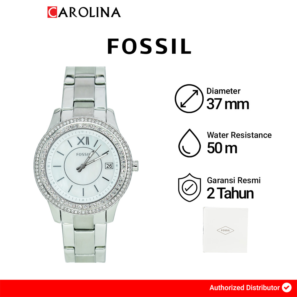 Jam Tangan Wanita FOSSIL Stella ES5130 White MOP Dial Stainless Steel Strap