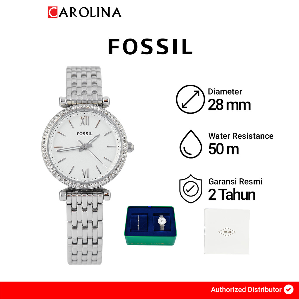 Jam Tangan Wanita FOSSIL ES5315SET White Dial Stainless Steel Strap + Extra Necklace