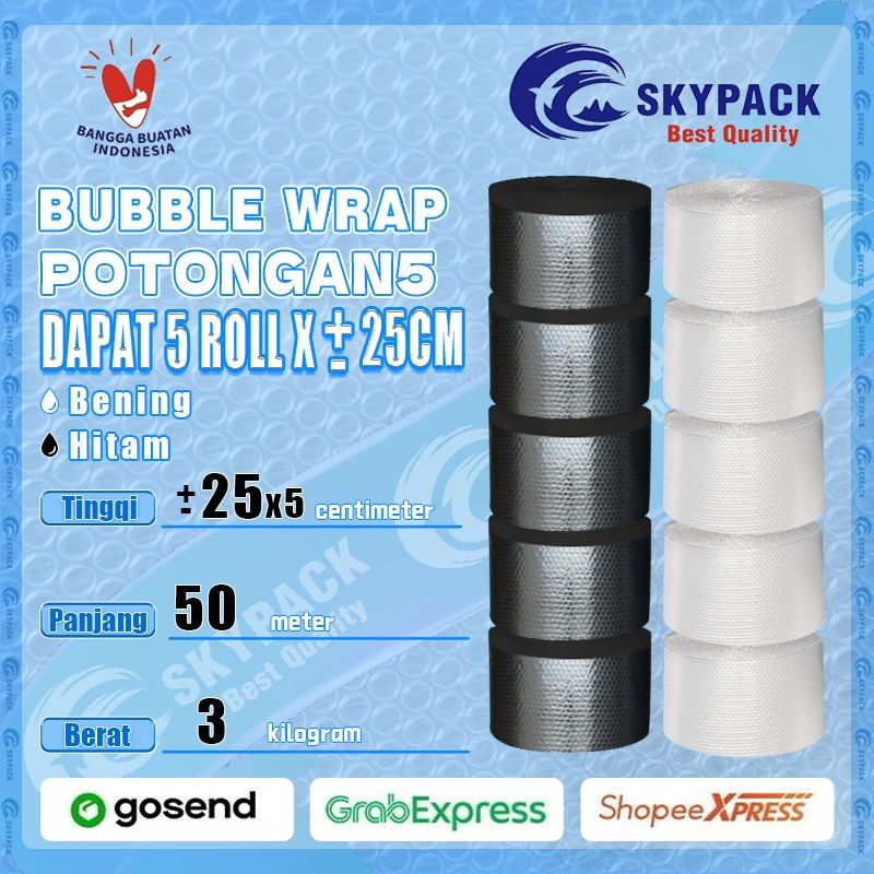 

SKYPACK Bubble Wrap Potongan 5 Ukuran ±25cm x 5 Warna Bening Hitam Berat 3kg