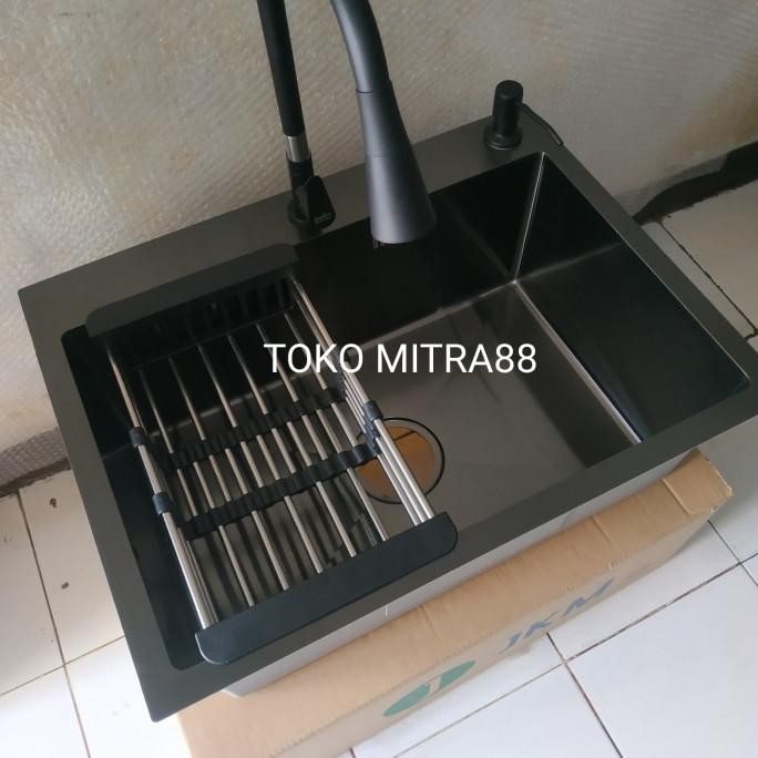 

PROMO KITCHEN SINK JKM 6045 BLACK PAKET LENGKAP TINGGAL PASANG