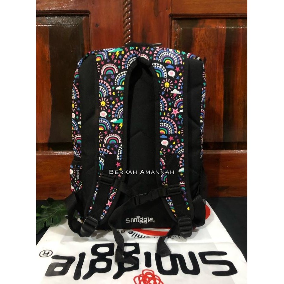 Smiggle Better Attach Foldover Backpack smile black/tas smiggle ori