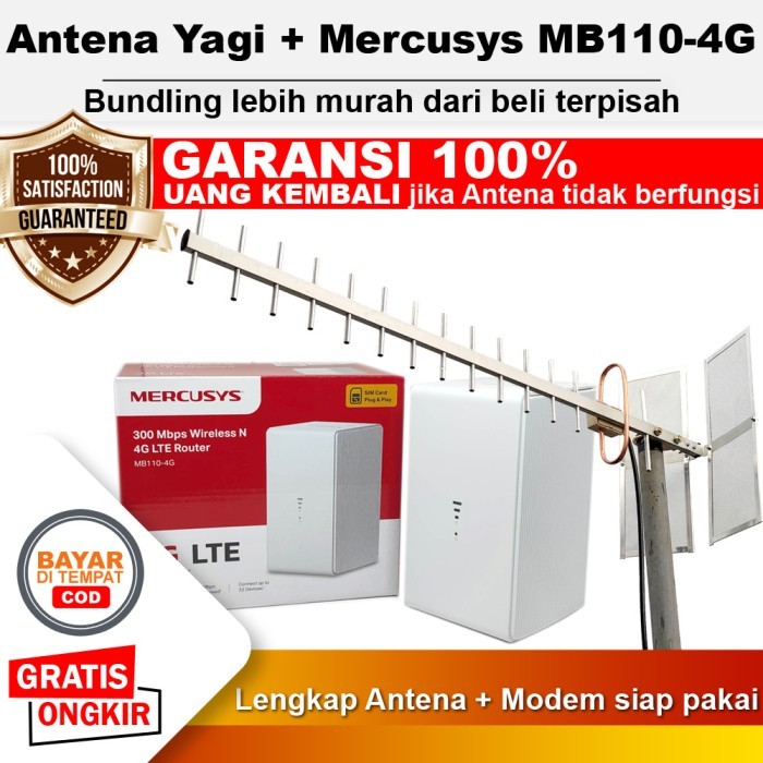 Paket Antena Yagi Extreme 3 + Router Modem Wifi Mercusys MB110-4G LTE