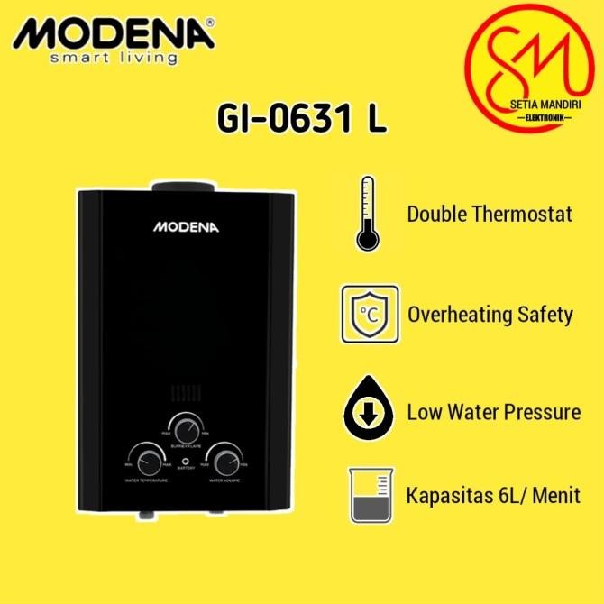 MODENA GI0631L Water Heater Gas Pemanas Air Mandi RAPIDO GI 0631 L