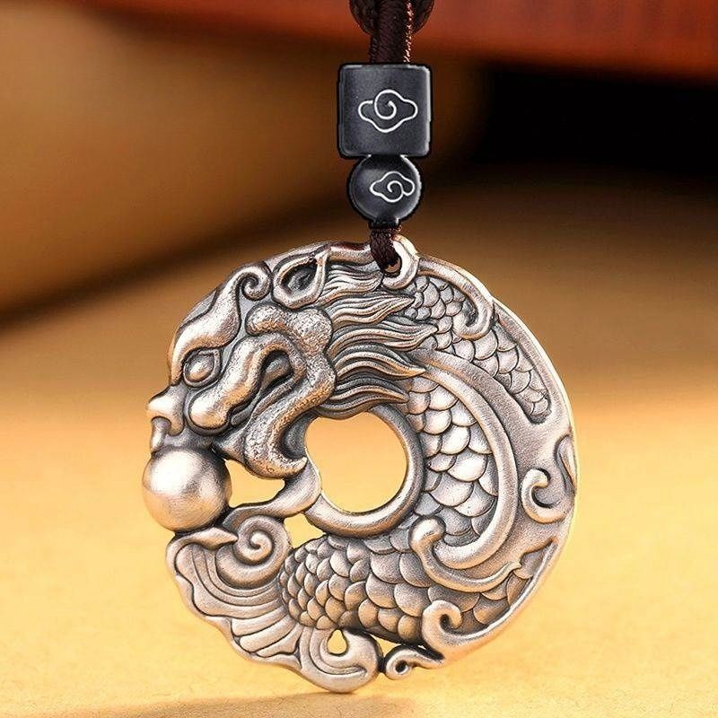 Ikan Naga Sterling Liontin Gantungan Kunci Perak, Liontin Perak Murni Liontin Arwana Kelas Tinggi