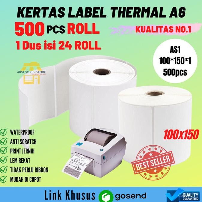 

NEW KERTAS THERMAL LABEL BARCODE A6 100X150 500PCS ROLL KHUSUS GOSEND